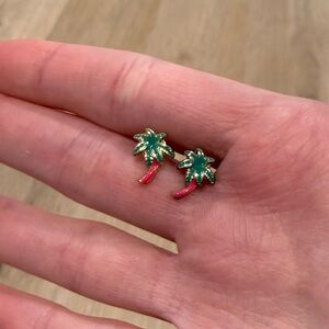 Green and Pink Palm Tree Studs